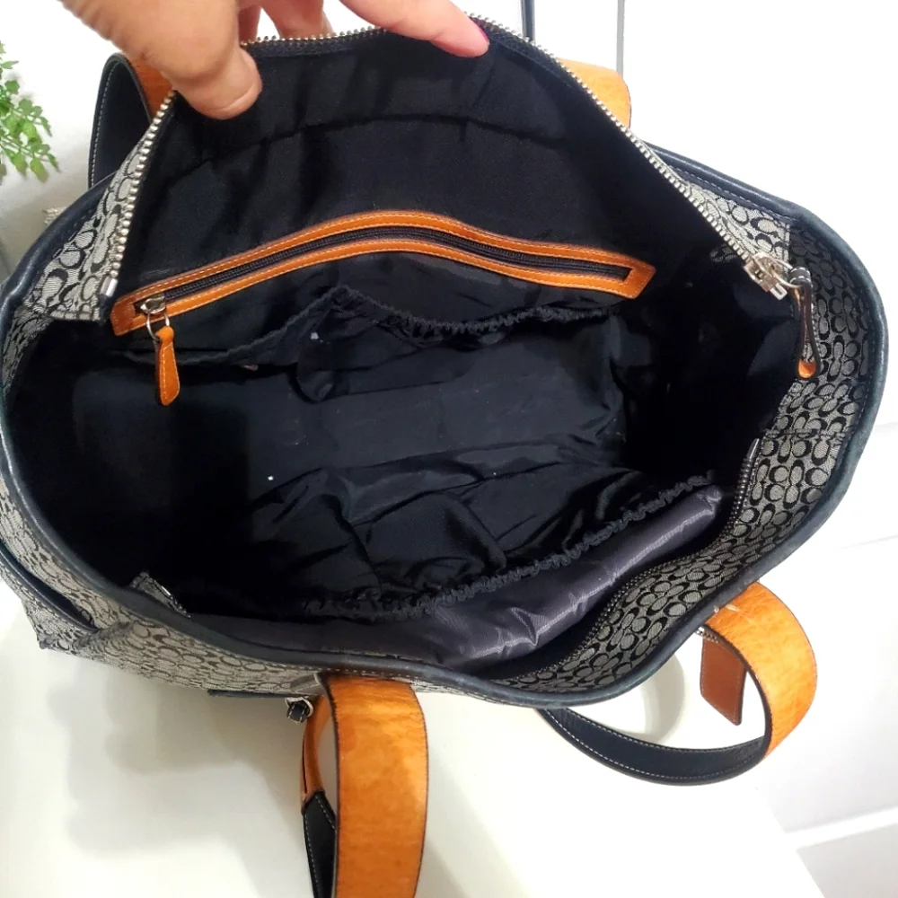 Coach Monogram Signature Voyager Large Diaper Bag Black Canvas/Leather - Picture 13 of 17